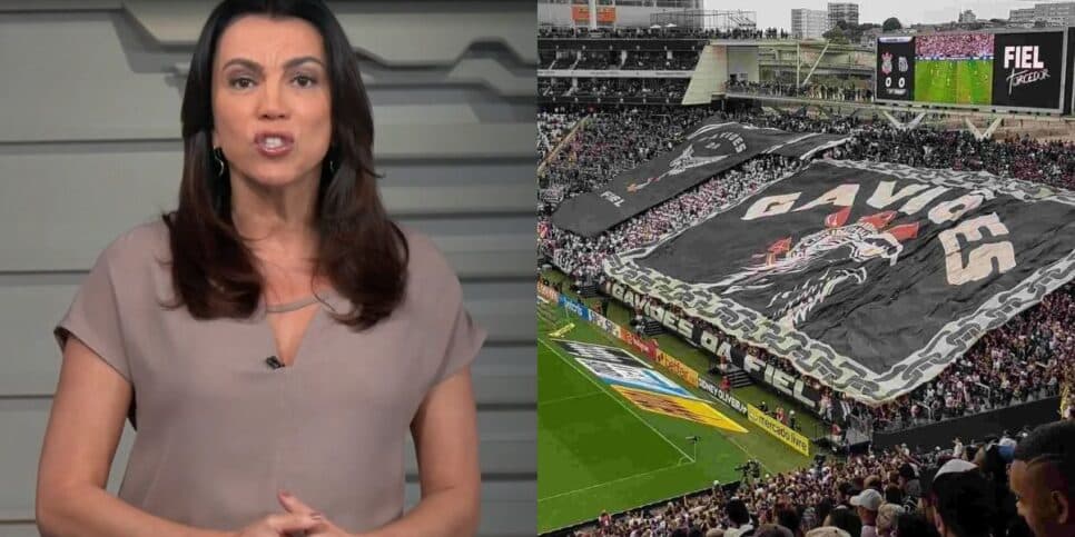 Ana Paula Araújo no Bom Dia Brasil e bandeira do Corinthians (Fotos: Reproduções / Globo / Internet)