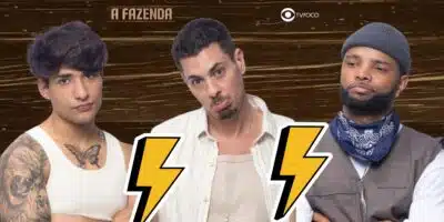 Caue Fantin, Sacha Bali e Zaac em A Fazenda 16 (Foto: Reprodução / Record / Montagem TV Foco)