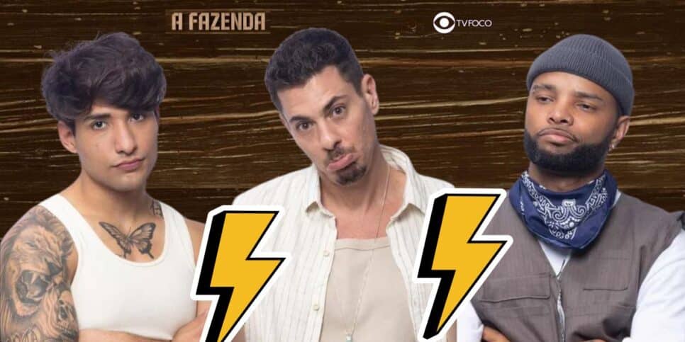 Caue Fantin, Sacha Bali e Zaac em A Fazenda 16 (Foto: Reprodução / Record / Montagem TV Foco)