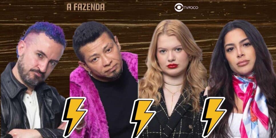 Fernando, Gilson, Julia e Luana se deram mal e estão na quinta roça de A Fazenda 16 (Foto: Reprodução / Record / Montagem TV Foco)