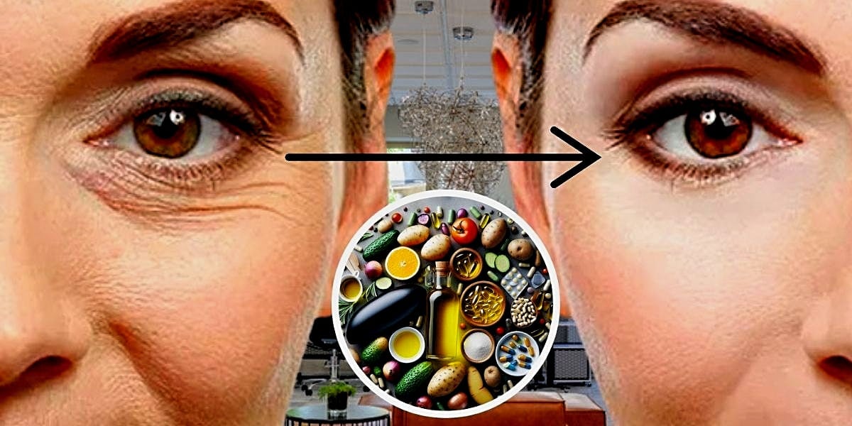 Ilustração de olheiras, antes e depois/Ingredientes (Foto Reprodução/Montagem/Lennita/TV Foco/Canva