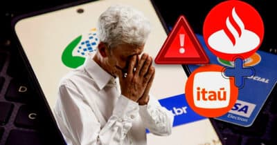 9 bancos, incluindo Itaú, Santander e mais armam e suspendem serviço vital aos aposentados do INSS (Foto Reprodução/Montagem/Lennita/Canva/Logo/INSS)