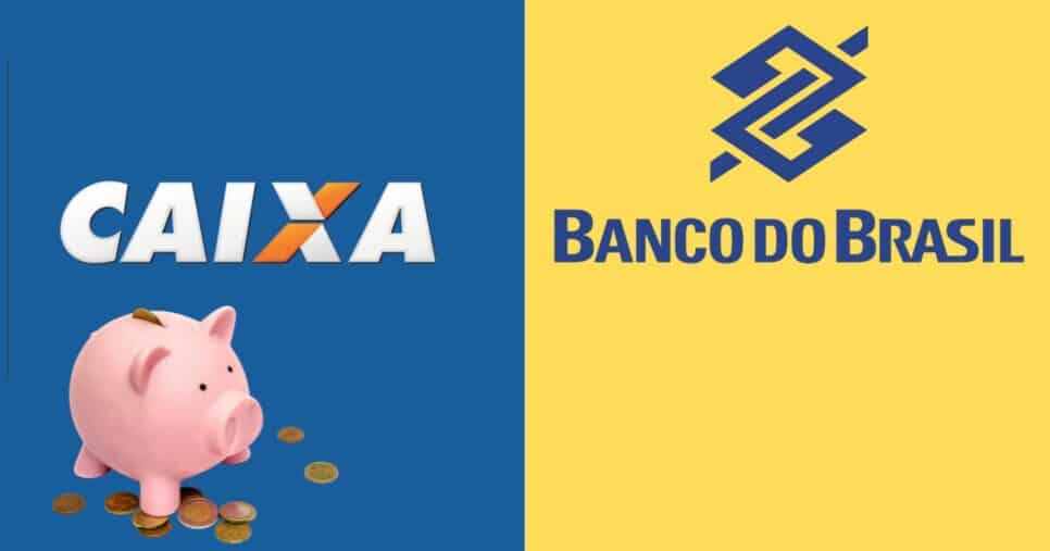 Ilustração poupança, logo da Caixa e Banco do Brasil (Fotos: Reproduções / Canva / Internet)