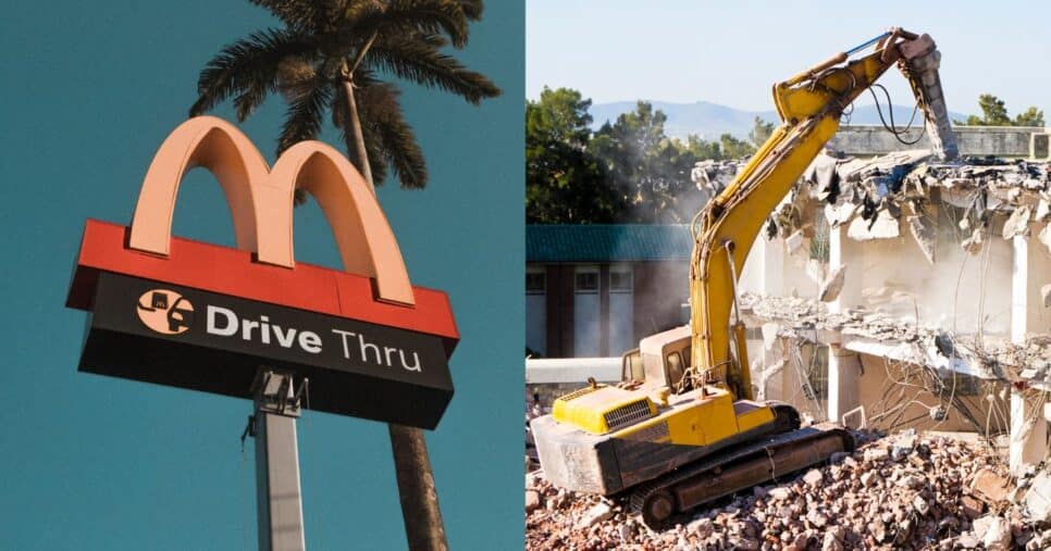 McDonald's e ilustração de demolição (Fotos: Reproduções / Canva)