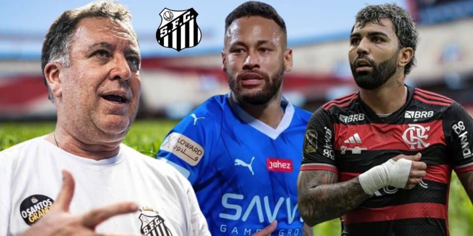 Marcelo Teixeira, Neymar e Gabigol (Foto: Reprodução / Santos / PSG / Flamengo / Canva)