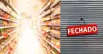 Ilustração supermercado e loja fechada (Fotos: Canva)