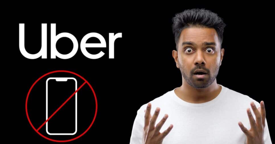 Logo Uber, celular, bloqueio e homem chocado (Fotos: Reproduções / Internet / Canva)