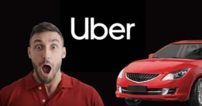 Logo da Uber, homem chocado e carro (Fotos: Reproduções / Internet / Canva)