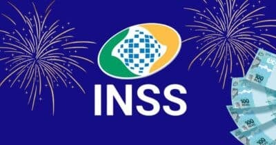 Logo do INSS, fogos de artifício. e notas de cem reais (Fotos: Reproduções/ Canva)