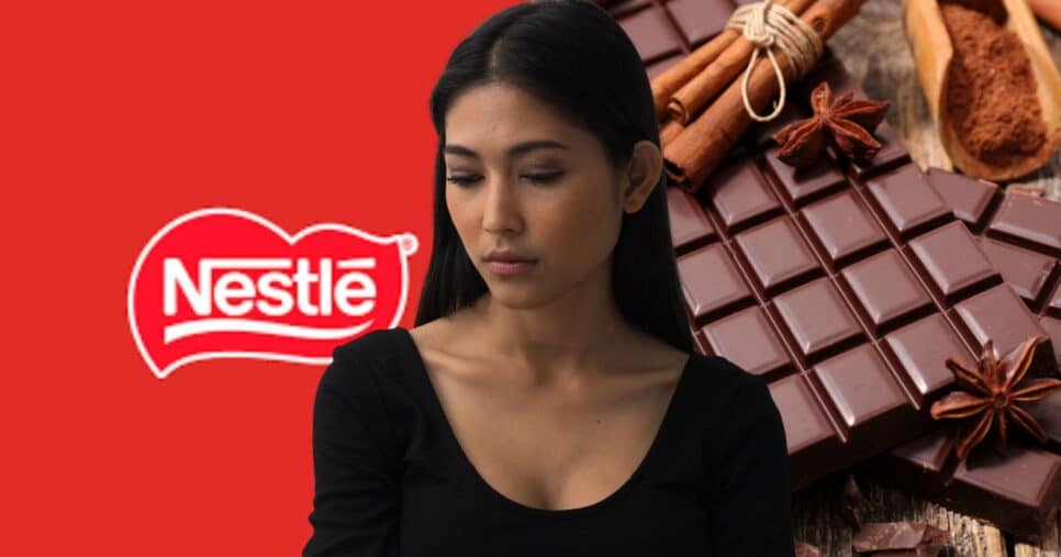 Nestlé, mulher triste e chocolate (Fotos: Reproduções / Internet / Canva)