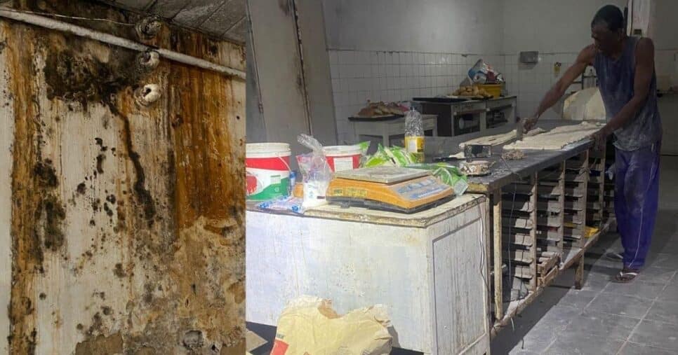 Ambiente insalubre flagrado pela Vigilância Sanitária (Foto Reprodução/Montagem/ Lennita/Prefeitura de Maceió)