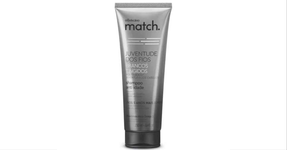 Shampoo Anti-Idade Match Juventude dos Fios Brancos Tingidos 250ml do Boticário (Foto: Reprodução/ Internet)