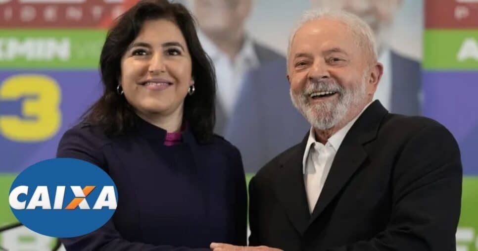 Simone Tebet e Luiz Inácio Lula da Silva e logo da Caixa (Fotos: Reproduções / Andre Penner/AP / Internet)