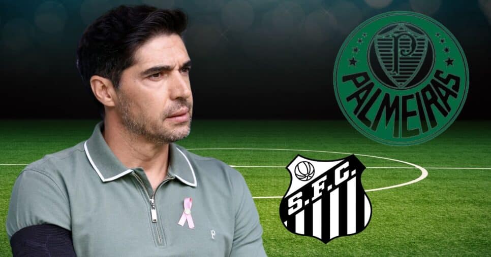 Abel Ferreira e logo do Santos e do Palmeiras (Foto: Reprodução / PFC / DFC / Canva / Montagem TV Foco)