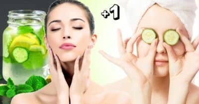 Mulher usando botox natural com pepino para eliminar rugas (Foto: Reprodução / Canva / Montagem TV Foco)