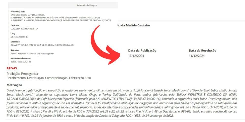 Resolução da ANVISA contra os suplementos mencionados (Foto Reprodução/ANVISA)