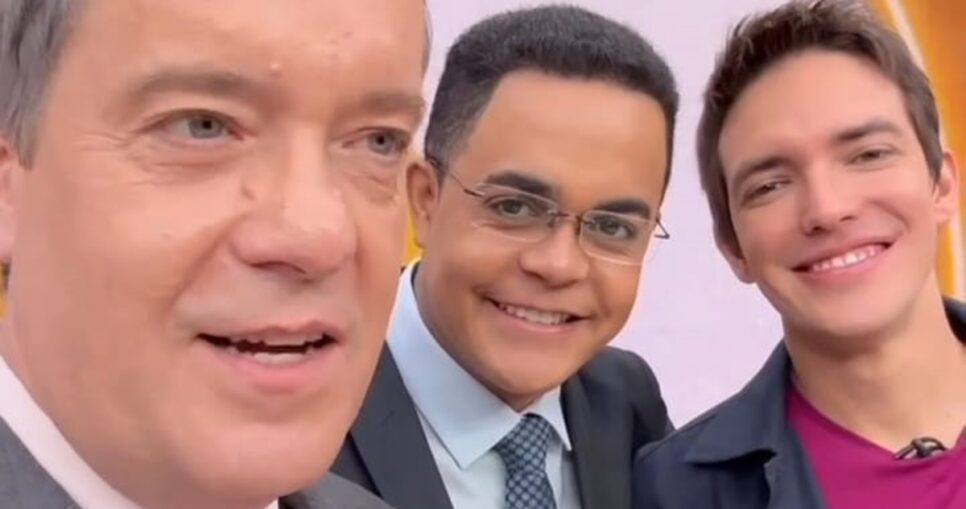 Roberto Kovalick, do Hora 1, ao lado de Marcelo e Jodar, seus companheiros da Globo no noticiário (Foto: Reprodução/ Instagram)