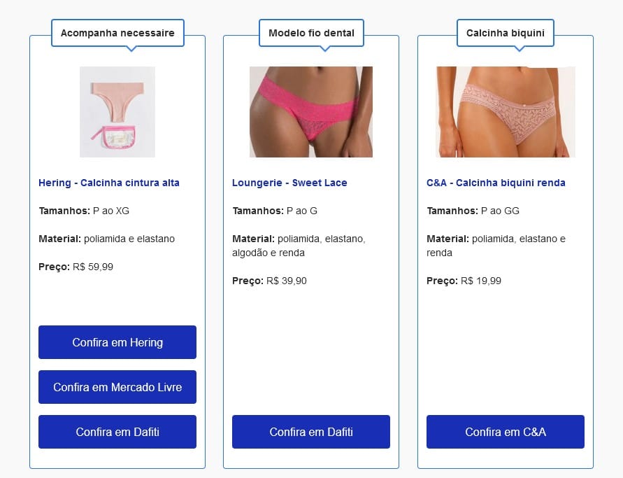 Cor de calcinha Rosa (Foto: Reprodução / Google Shopping)