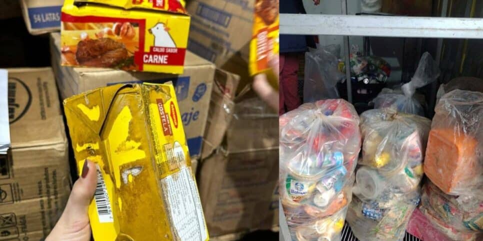 Alimentos encontrados de forma irregular e contaminados (Foto Reprodução/Montagem/TV Foco/MPRS)