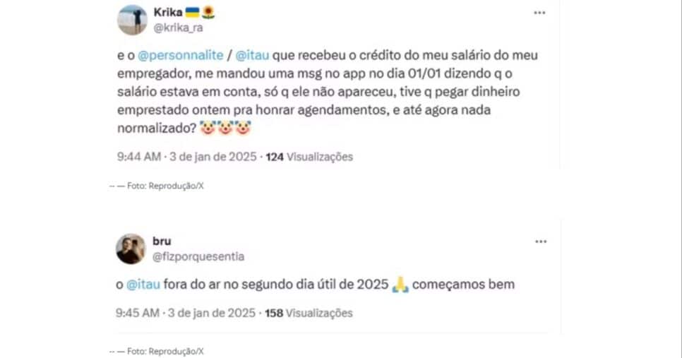 Alguns relatos de clientes do banco no X (Foto: Reprodução)