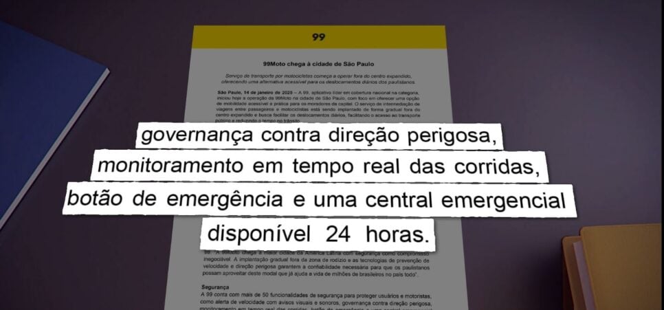 99 garante a segurança do 99 moto (Foto Reprodução/Globo)