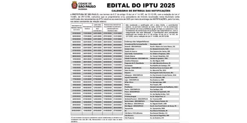 Edital do IPTU (Foto: Reprodução / Prefeitura de São Paulo)