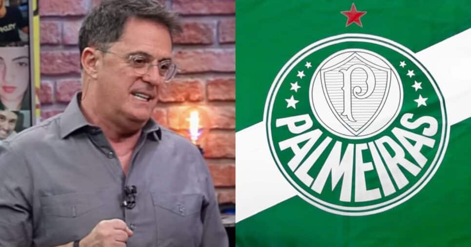 Fernandinho Fernandes no Os Donos da Bola e bandeira do Palmeiras (Fotos: Reproduções/ Band / Internet)
