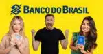 Logo Banco do Brasil, mulher com notas de Real, homem feliz e mulher com carteira de trabalho (Fotos: Reproduções / Internet / Canva / Freepik)