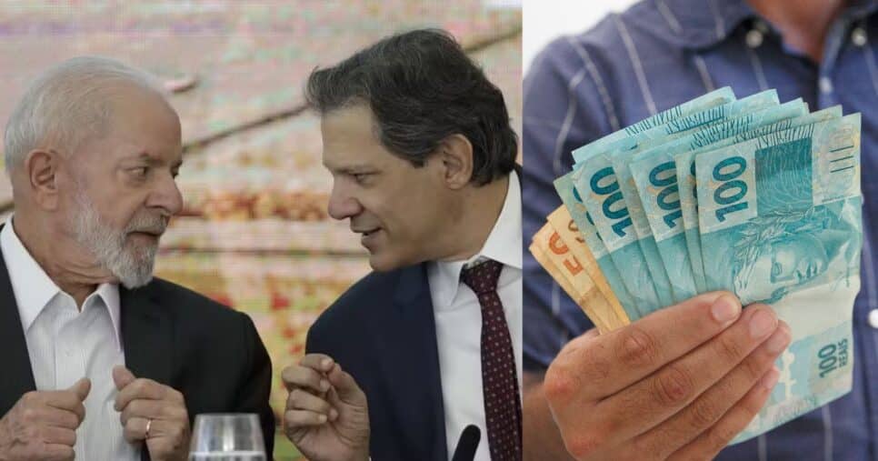 Luiz Inácio Lula da Silva e Fernando Haddad, e ilustração salário mínimo (Fotos: Reproduções / Agência O Globo / Canva)