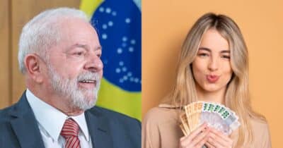 Luiz Inácio Lula da Silva e mulher segurando notas de real (Fotos: Reproduções / Ricardo Stuckert / Canva)