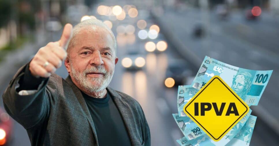 Lula, carros em estrada, notas de cem reais e placa do IPVA (Fotos: Reproduções / Ricardo Stuckert / Canva / Freepik / Montagem)