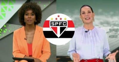 Maju Coutinho no Fantástico, bandeira São Paulo e Carolina Ferraz no Domingo Espetacular (Fotos: Reproduções / Globo / Internet / Record)