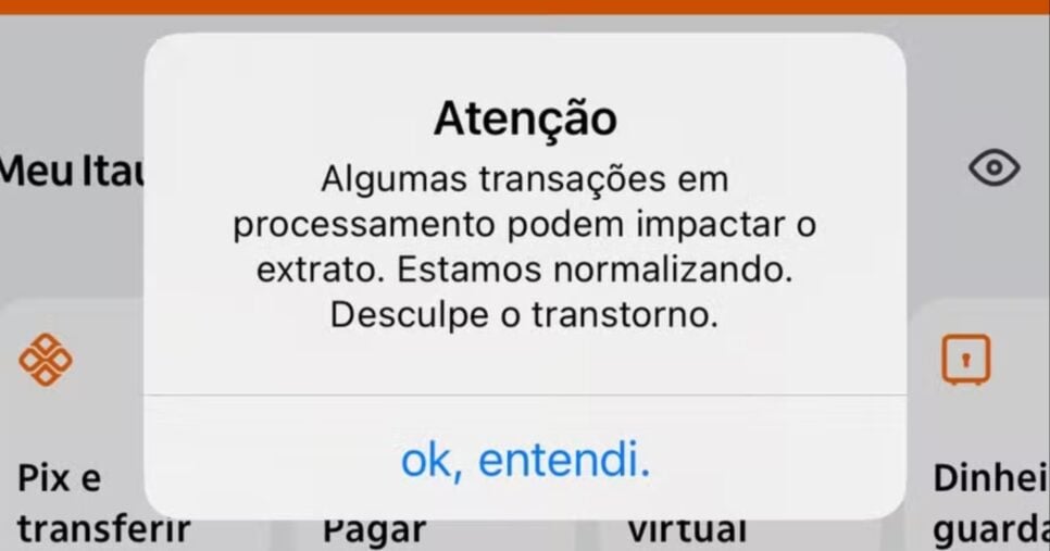 Mensagem exibida no app do Itaú — Foto: Reprodução/X