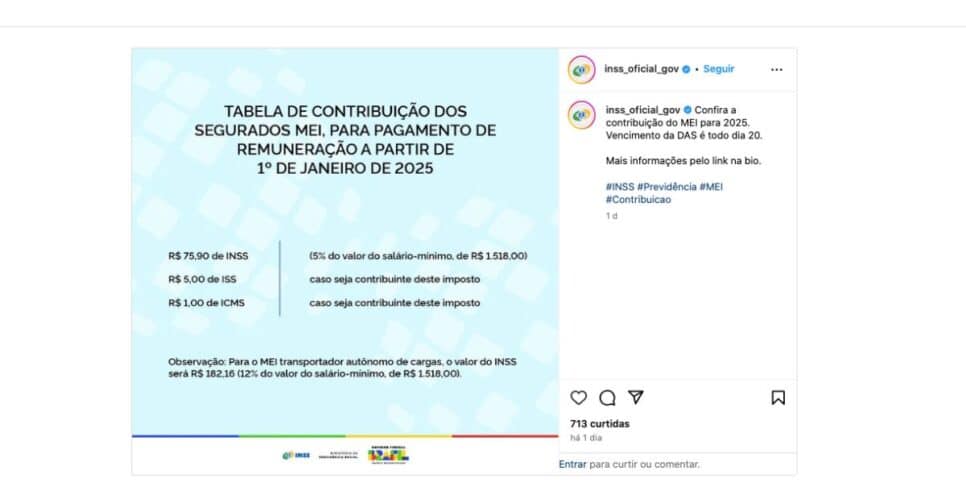 Publicação do INSS (Foto: Reprodução / Instagram)