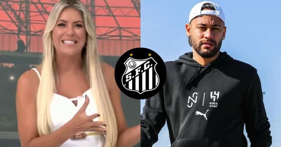 Renata Fan no Jogo Aberto, bandeira do Santos e Neymar (Fotos: Reproduções / Band / Instagram)
