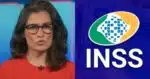 Renata Vasconcellos no Jornal Nacional e logo do INSS (Fotos: Reproduções / Globo / Internet)