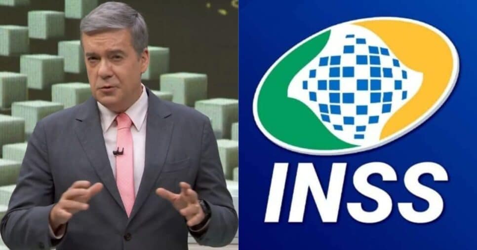 Roberto Kovalick no Jornal Hoje e logo do INSS (Fotos: Reproduções / Globo)