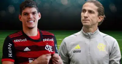 Ayrton Lucas e Filipe Luís (Foto: Reprodução / Flamengo / Montagem TV Foco)