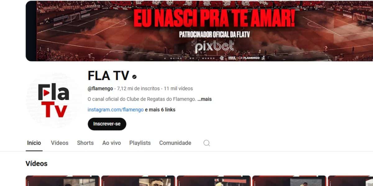 Flamengo tem mais de 7 milhões de inscritos no Youtube (Reprodução: Internet)