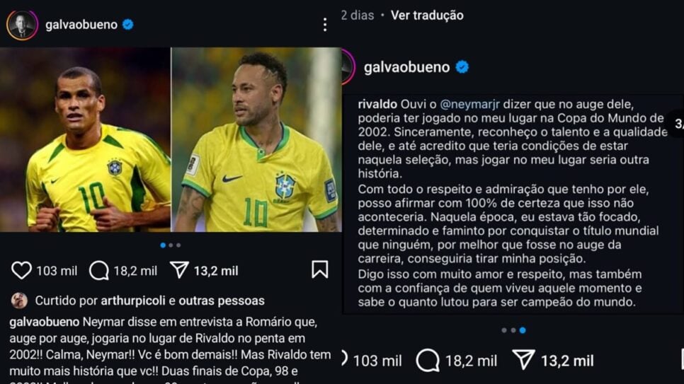 Narrador expõe sua opinião e destaca trechos da discussão em publicação (Foto: Reprodução/ Instagram/ Montagem)