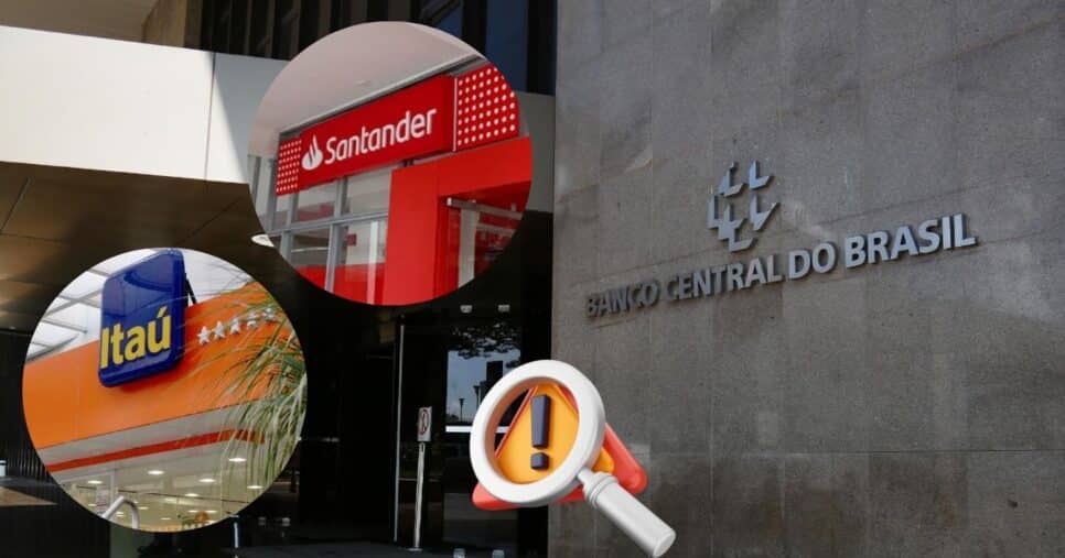 Logo do Santander e Itaú e fachada do Banco Central (Foto: Reprodução / Bacen / Canva / Montagem TV Foco)