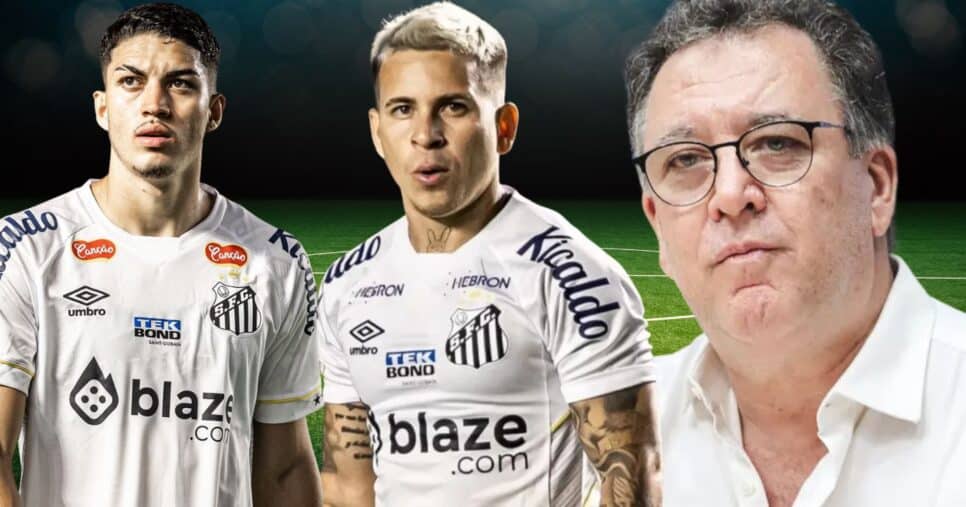 Jair, Soteldo e Marcelo Teixeira (Foto: Reprodução / Santos / Montagem TV Foco)