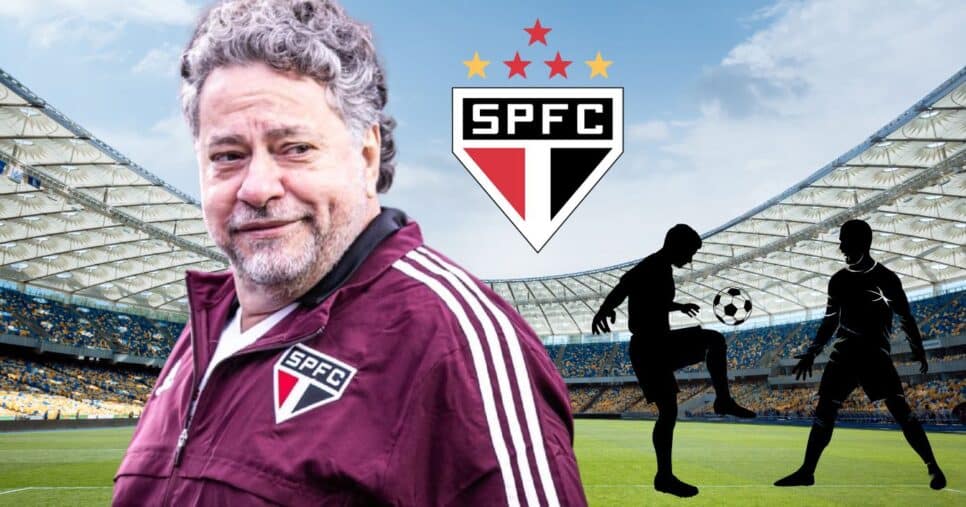 Julio Casares e jogadores (Foto: Reprodução / São Paulo / Canva / Montagem TV Foco)