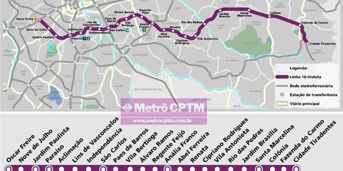 Todas as estações da Linha 16- Violeta (Reprodução: Internet)