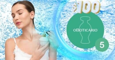 Mulher usando perfume da marca (Foto: Reprodução / O Boticário / Canva / Montagem TV Foco)