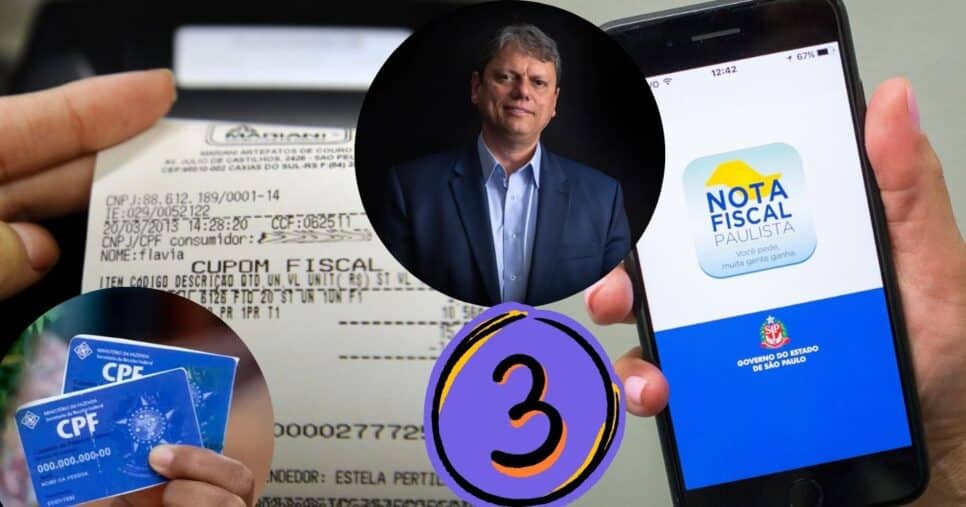 Tarcísio de Freitas, CPF e Nota Fiscal Paulista (Foto: Reprodução / Canva / Montagem TV Foco)