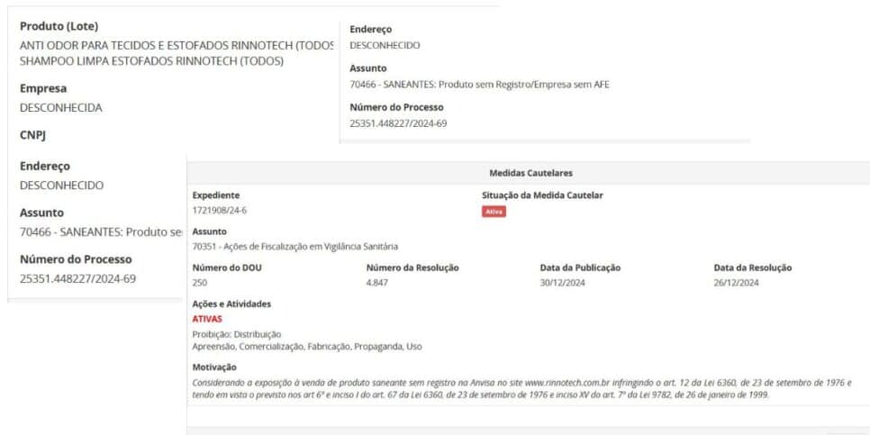 Resolução da ANVISA contra a Rinotech (Foto Reprodução/Montagem/Tv Foco/ANVISA)