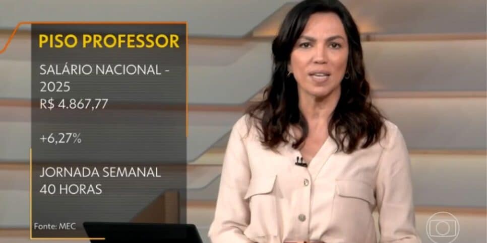 Ana Paula Araújo confirmando novo salário aos professores (Reprodução: Globo)