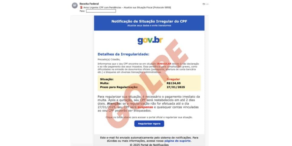 E-mail falso (Foto: Reprodução / site do Governo)