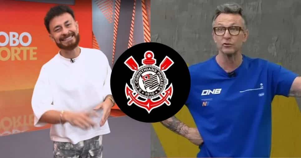 Fred Bruno, logo do Corinthians e Neto (Fotos: Reproduções / Globo / Internet / Band)